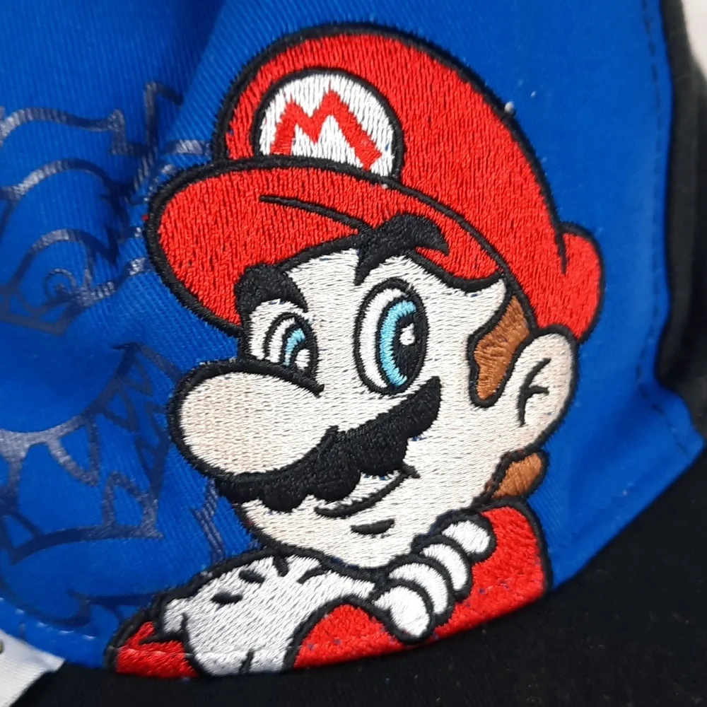 Nintendo Super Mario Snap Back Childrens Hat Cap Blue Black Adjustable One Size